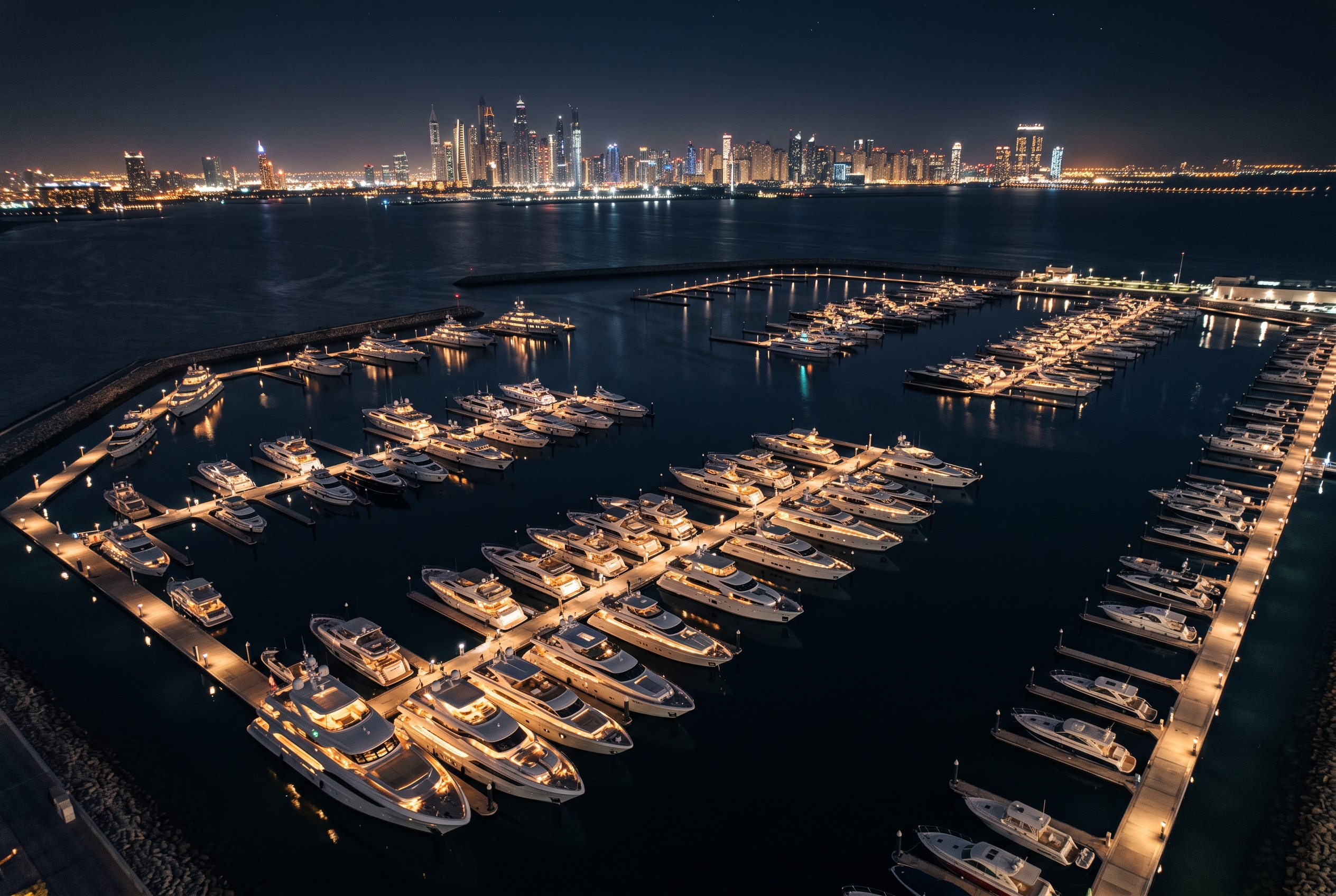Dubai Harbour at night
